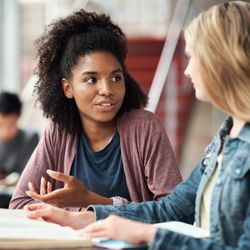 Two women in a discussion